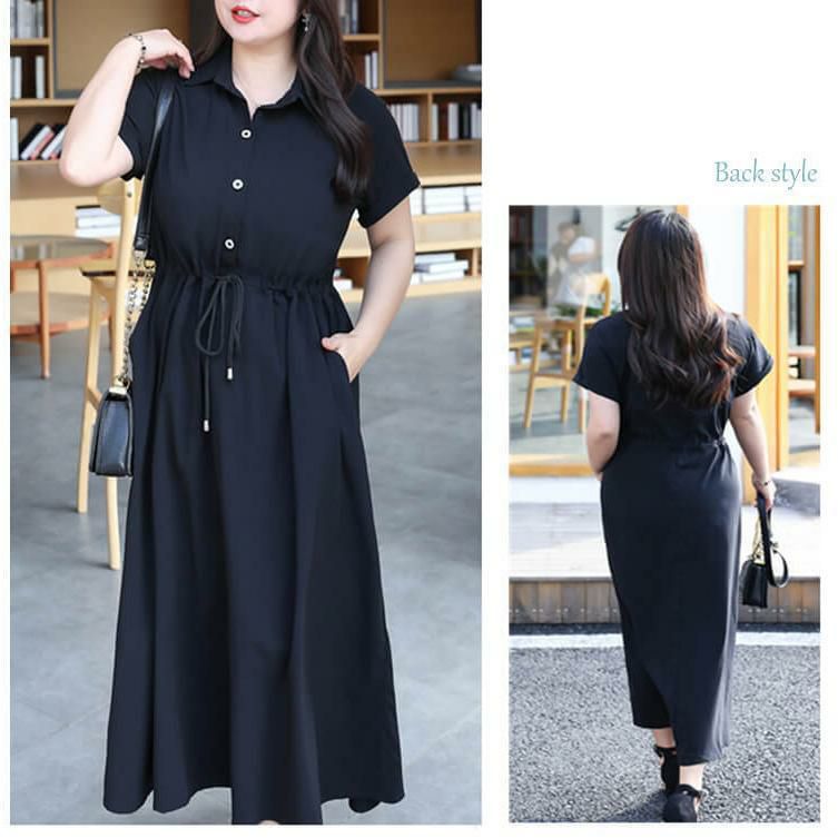 大きいサイズ レディース ウエストマークブラックワンピース　goldy-718 【メール便可】 ブラック