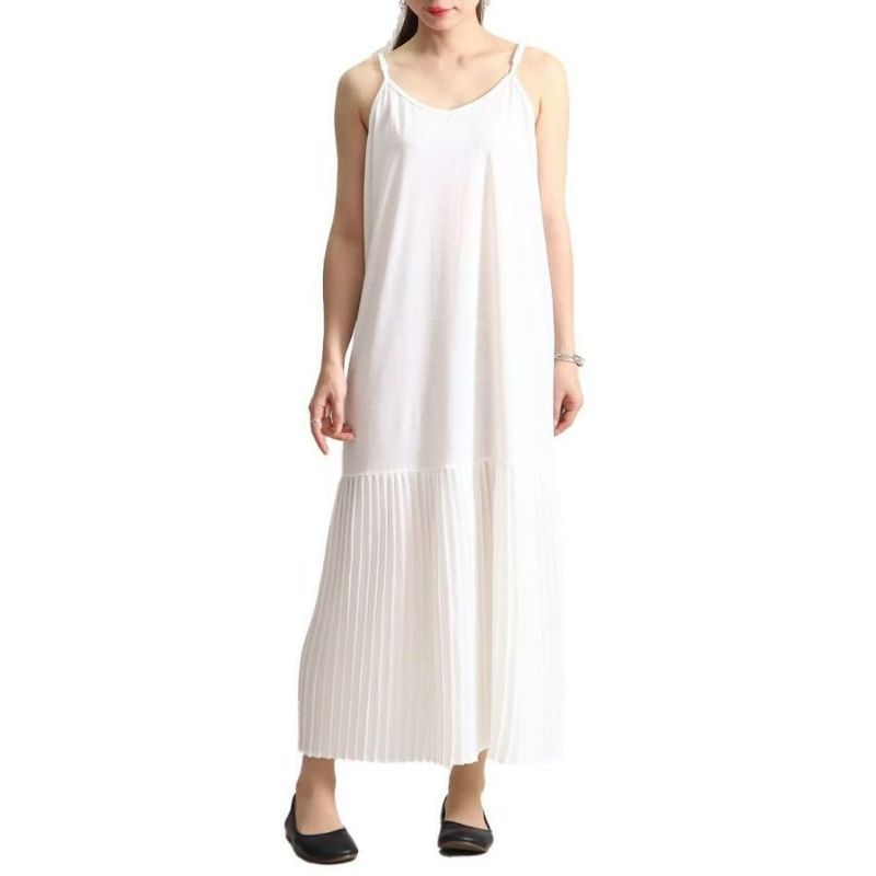 大きいサイズ レディース ペチコートプリーツキャミソールワンピース　gold860 ホワイト
