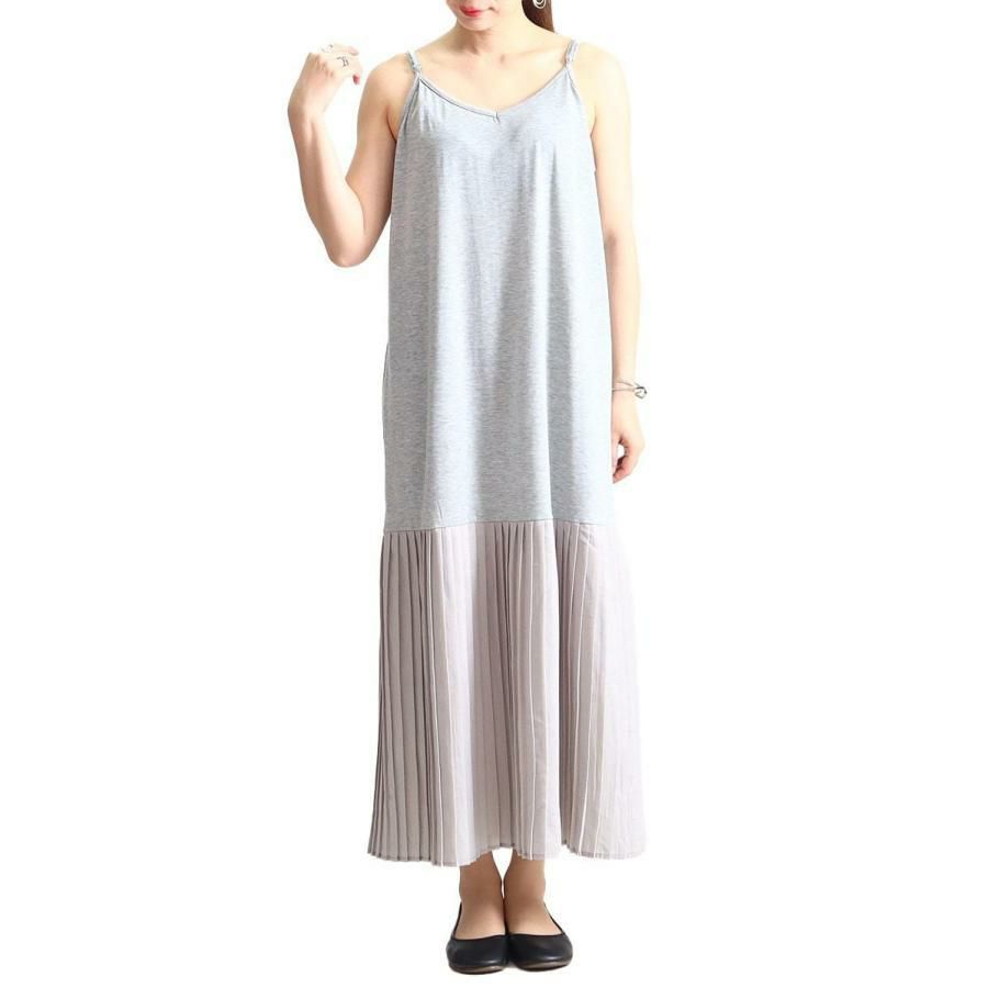 大きいサイズ レディース ペチコートプリーツキャミソールワンピース　gold860 グレー