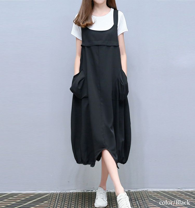 大きいサイズ レディース Tシャツセットサロペットワンピース　goldy-721