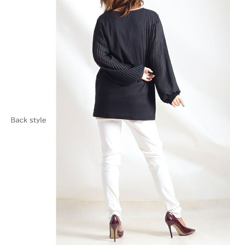 大きいサイズ レディース 袖シフォンプリーツリブニットシャツ　mncut-112430