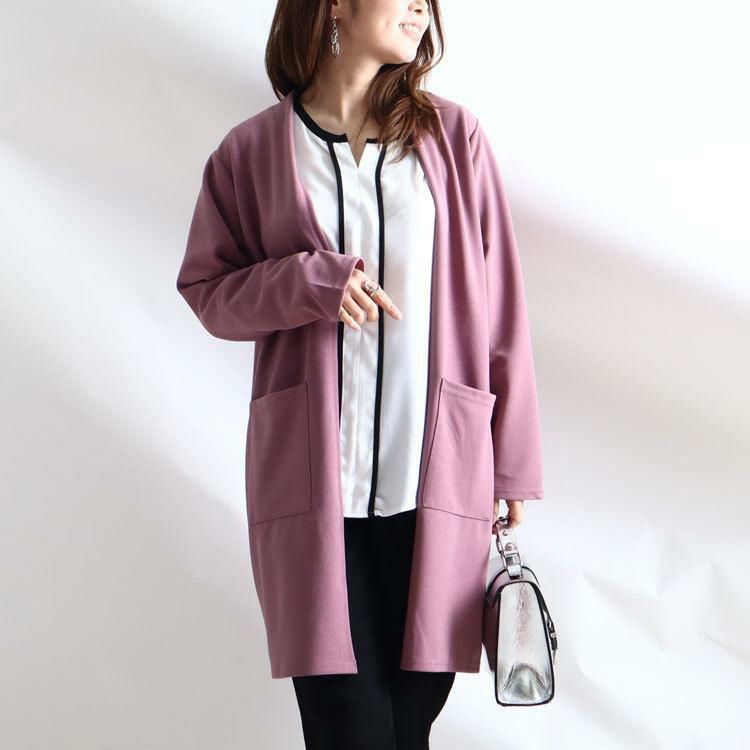 大きいサイズ レディース ロングカーディガン　gold849 パープル