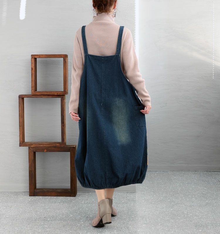 大きいサイズ レディース コクーンシルエットデニムワンピース　nhoe-210640