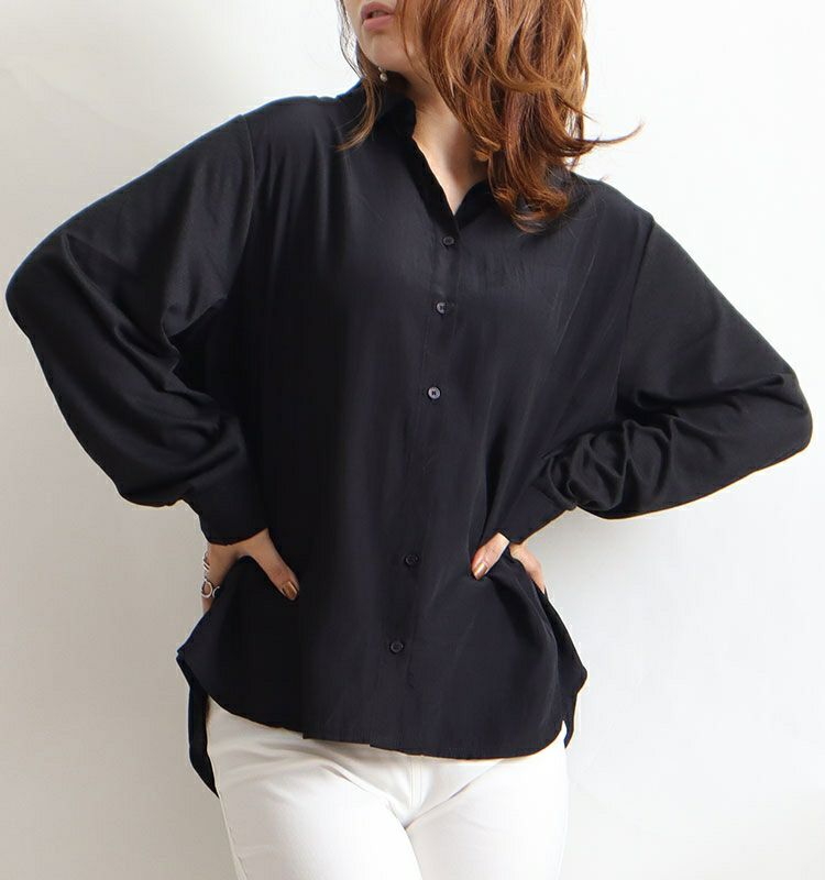 大きいサイズ レディース 布帛×後カットソｰベーシックシャツ　fem-162