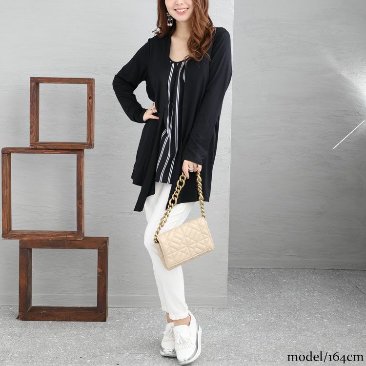 大きいサイズ レディース ストライプ柄フェイクレイヤードトップス　jp376