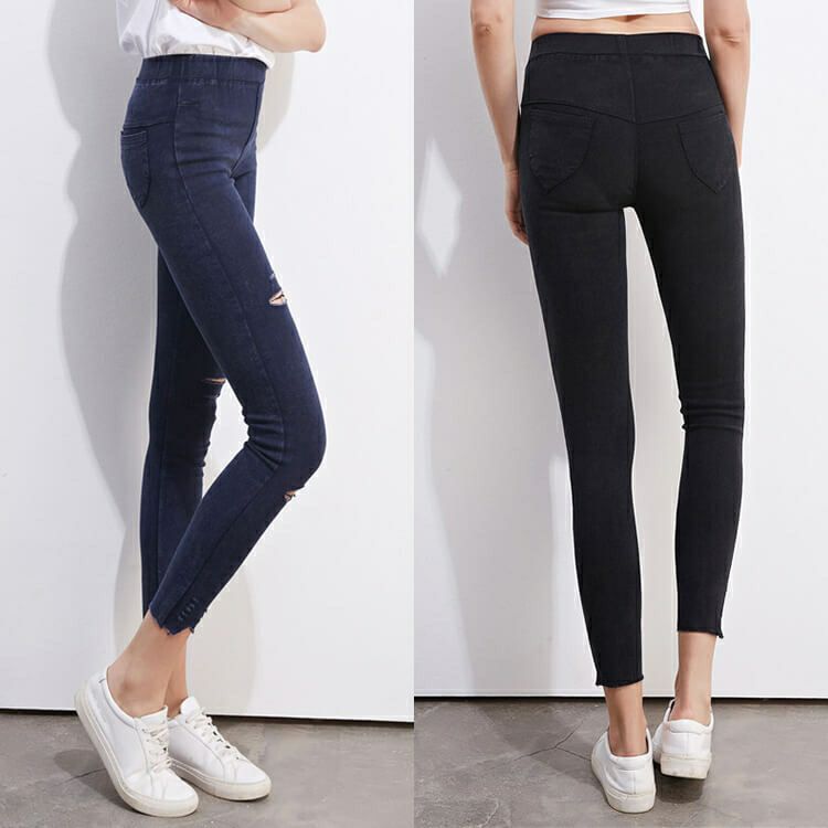 大きいサイズ レディース ダメージ加工10分丈レギンスパンツ　goldy-765 【メール便可】