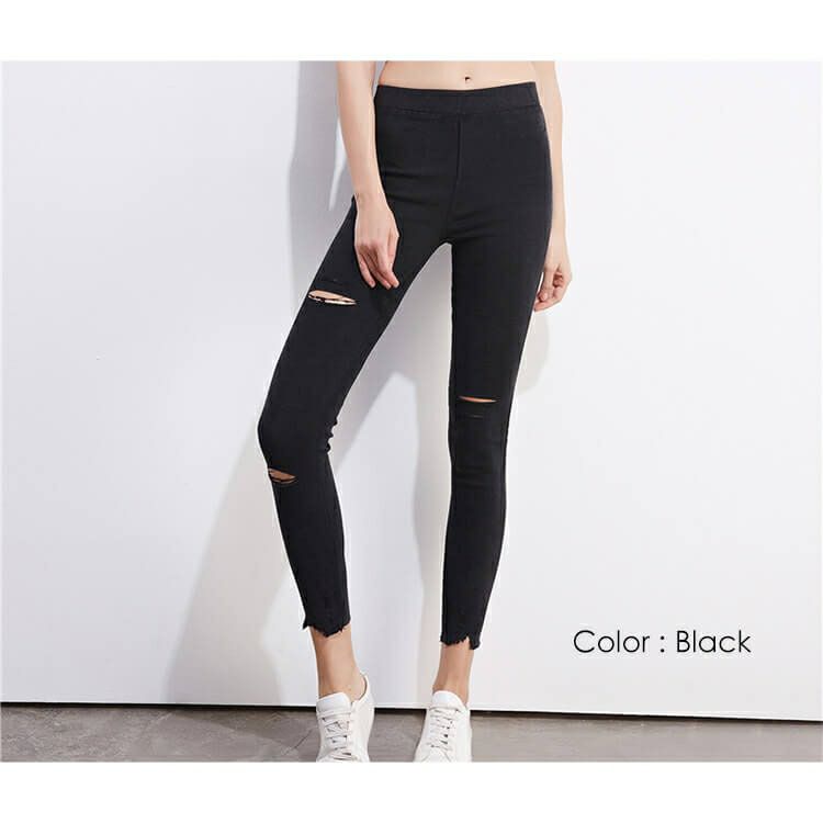 大きいサイズ レディース ダメージ加工10分丈レギンスパンツ　goldy-765 【メール便可】