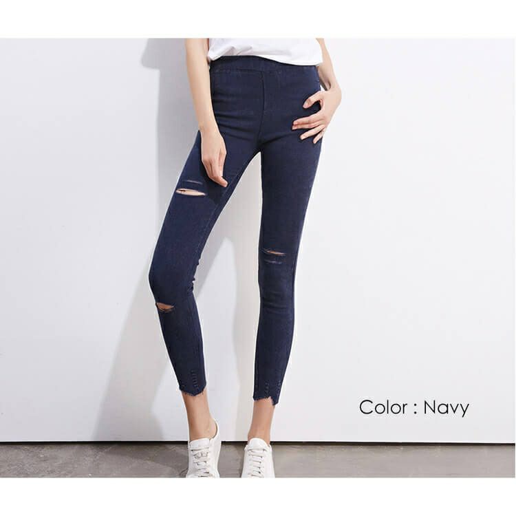 大きいサイズ レディース ダメージ加工10分丈レギンスパンツ　goldy-765 【メール便可】