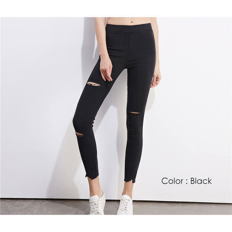 大きいサイズ レディース ダメージ加工10分丈レギンスパンツ　goldy-765 【メール便可】 ブラック