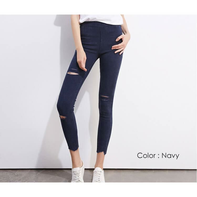 大きいサイズ レディース ダメージ加工10分丈レギンスパンツ　goldy-765 【メール便可】 ネイビー