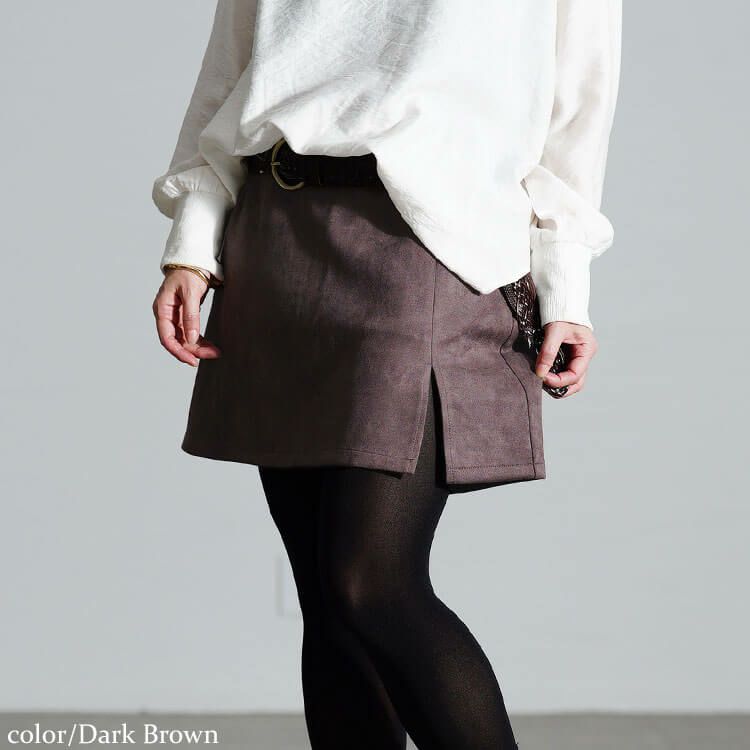 大きいサイズ レディース スリット入りスエードミニタイトスカート　fem-172