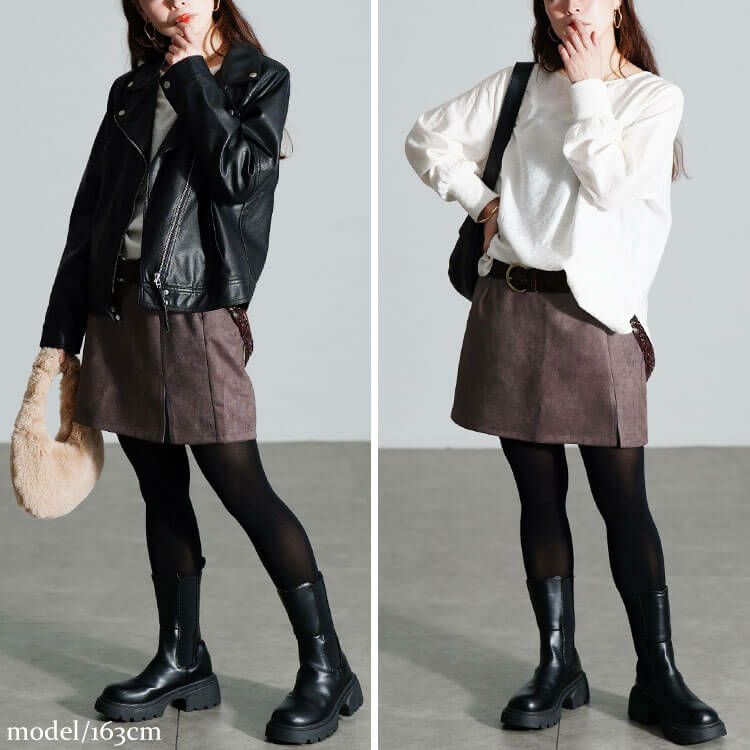 大きいサイズ レディース スリット入りスエードミニタイトスカート　fem-172