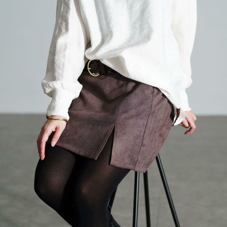 大きいサイズ レディース スリット入りスエードミニタイトスカート　fem-172