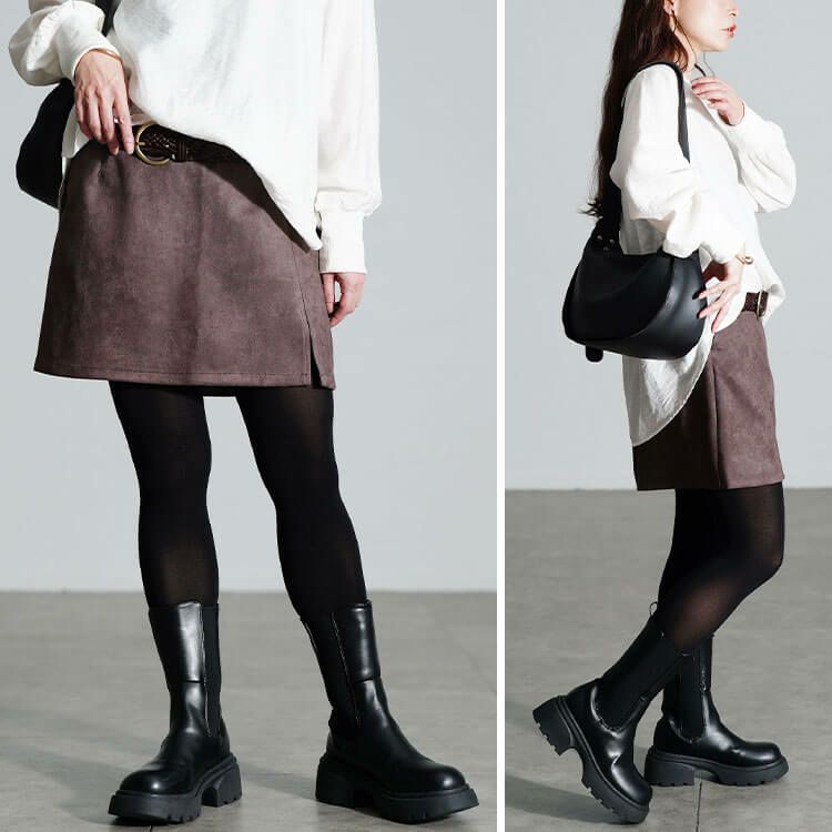 大きいサイズ レディース スリット入りスエードミニタイトスカート　fem-172