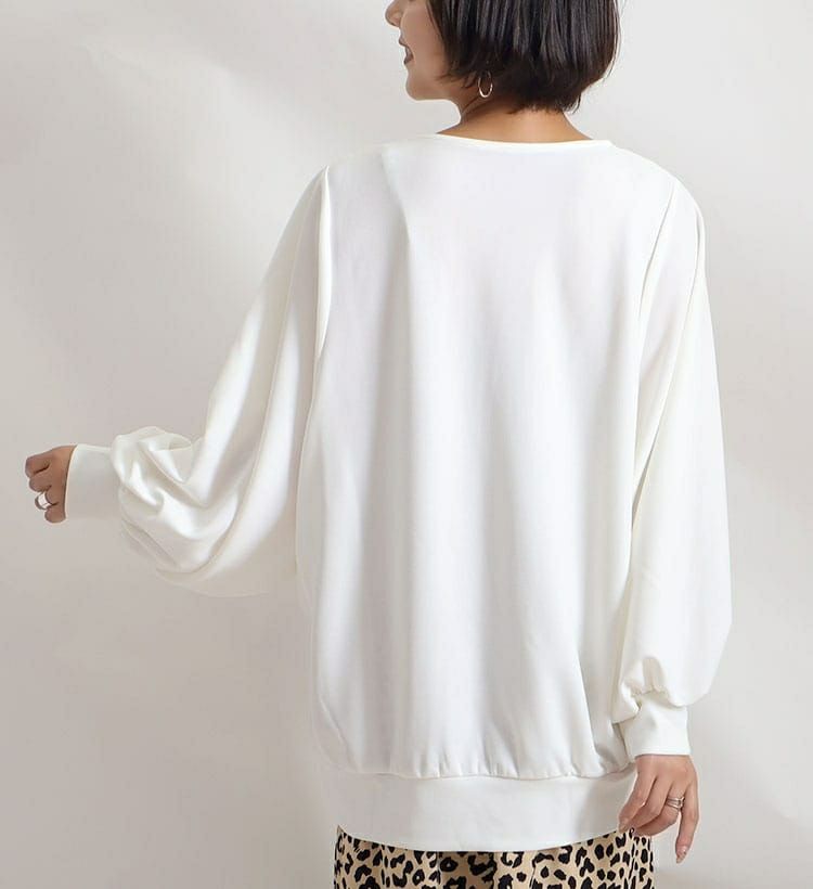 大きいサイズ レディース ボリューム袖Vネックカットソー　mncut-112447