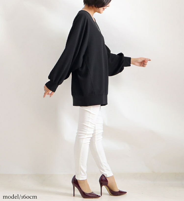 大きいサイズ レディース ボリューム袖Vネックカットソー　mncut-112447