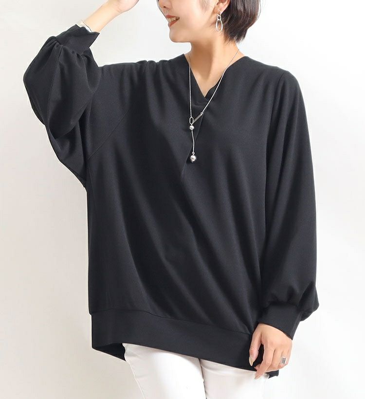大きいサイズ レディース ボリューム袖Vネックカットソー　mncut-112447