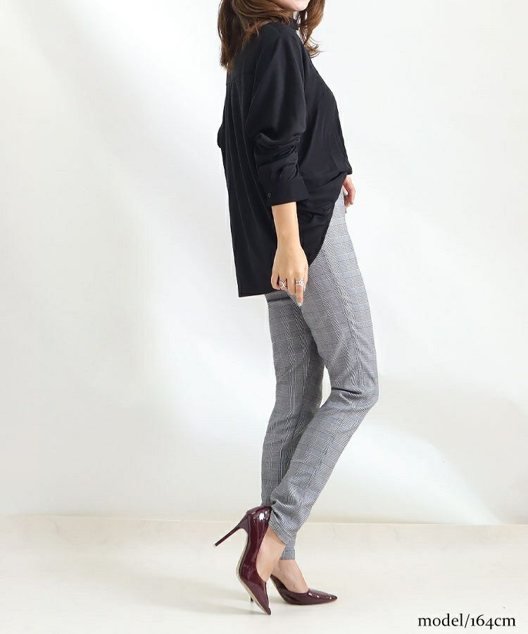 大きいサイズ レディース グレンチェック柄ストレッチパンツ　jp356