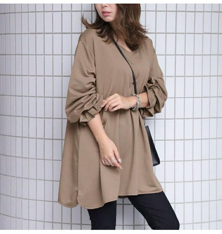 大きいサイズ レディース キャンディースリーブVネックカットソー　bai-0076