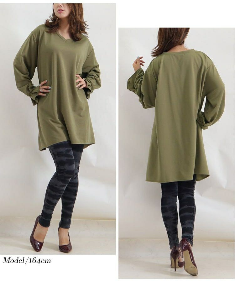 大きいサイズ レディース キャンディースリーブVネックカットソー　bai-0076