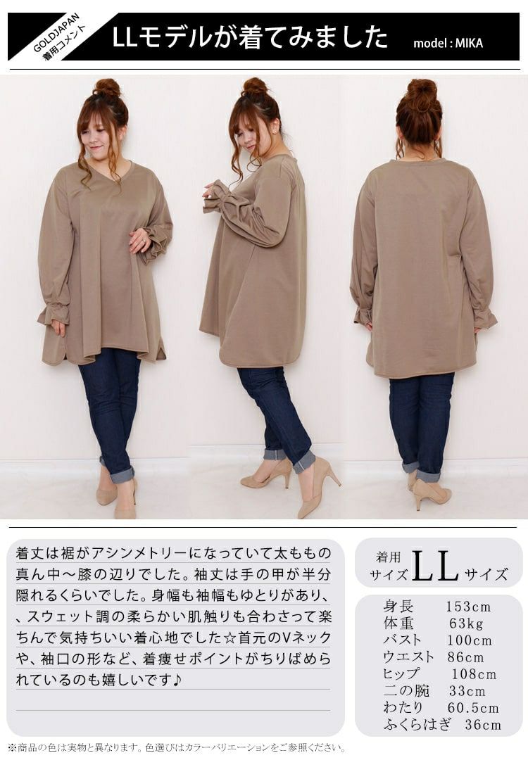 大きいサイズ レディース キャンディースリーブVネックカットソー　bai-0076