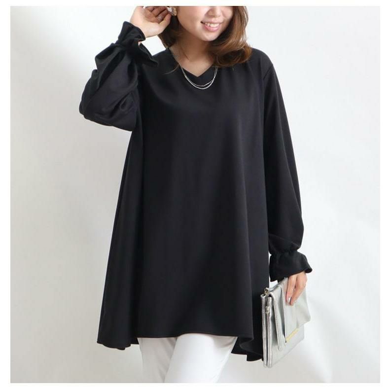 大きいサイズ レディース キャンディースリーブVネックカットソー　bai-0076 ブラック