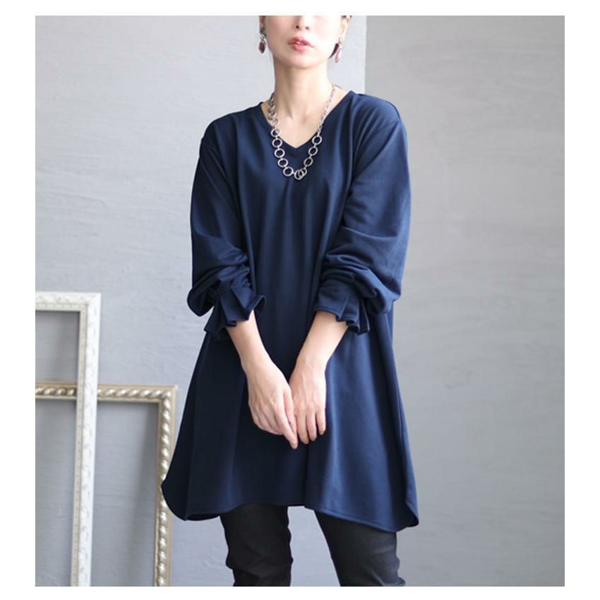 大きいサイズ レディース キャンディースリーブVネックカットソー　bai-0076 ネイビー