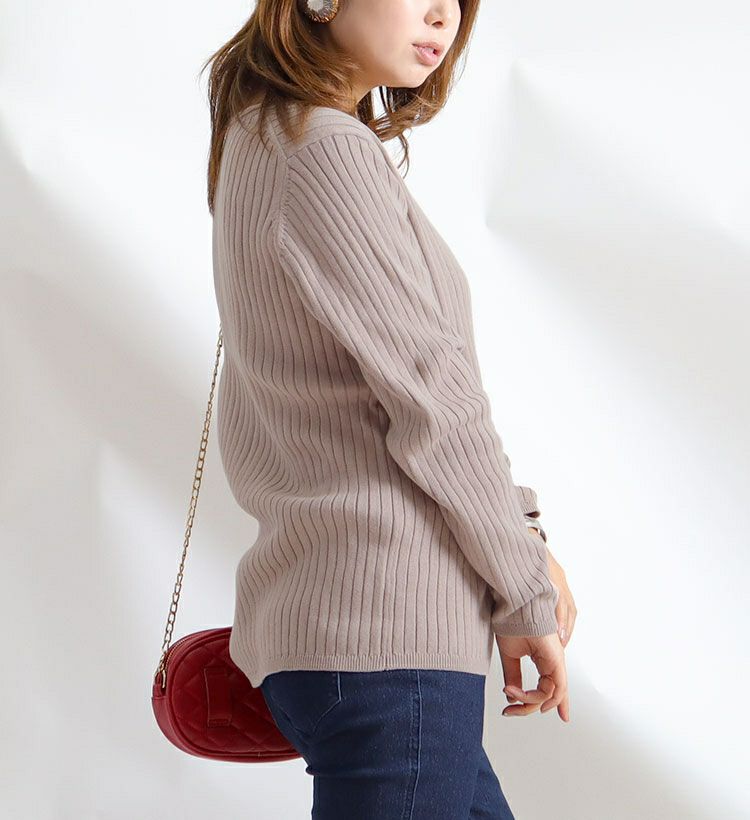 大きいサイズ レディース Vネックリブニット　wn-0114