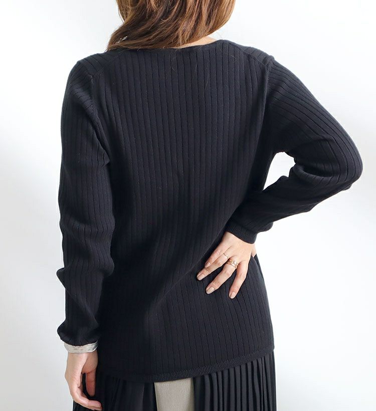 大きいサイズ レディース Vネックリブニット　wn-0114