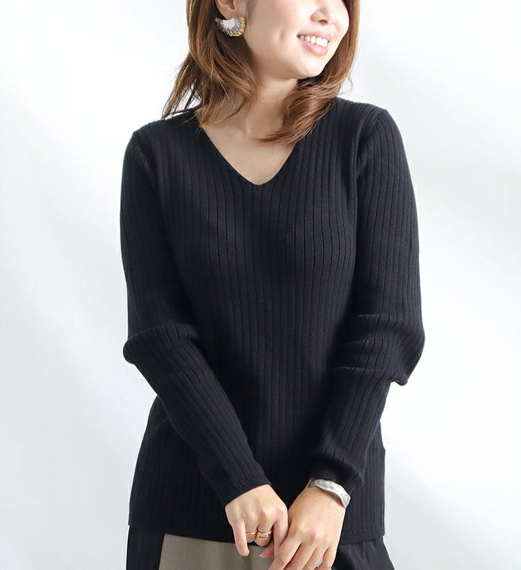 大きいサイズ レディース Vネックリブニット　wn-0114