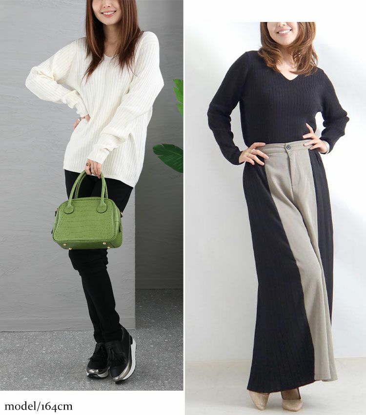 大きいサイズ レディース Vネックリブニット　wn-0114