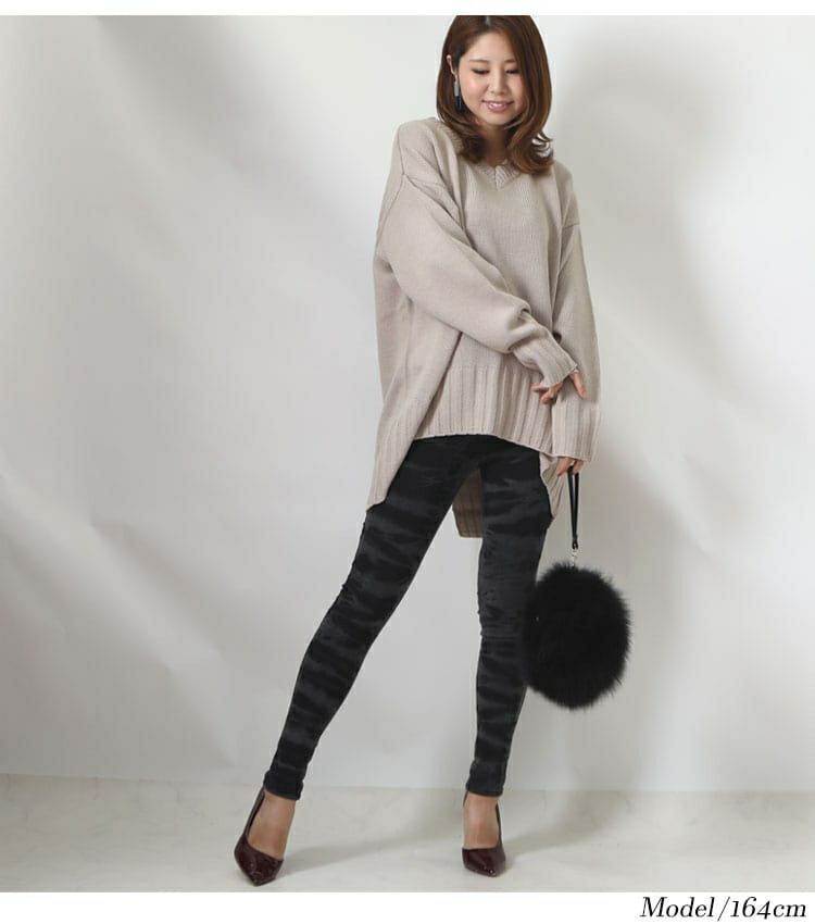 大きいサイズ レディース バックスリット入りVネックリブニット　bro-swnsan03