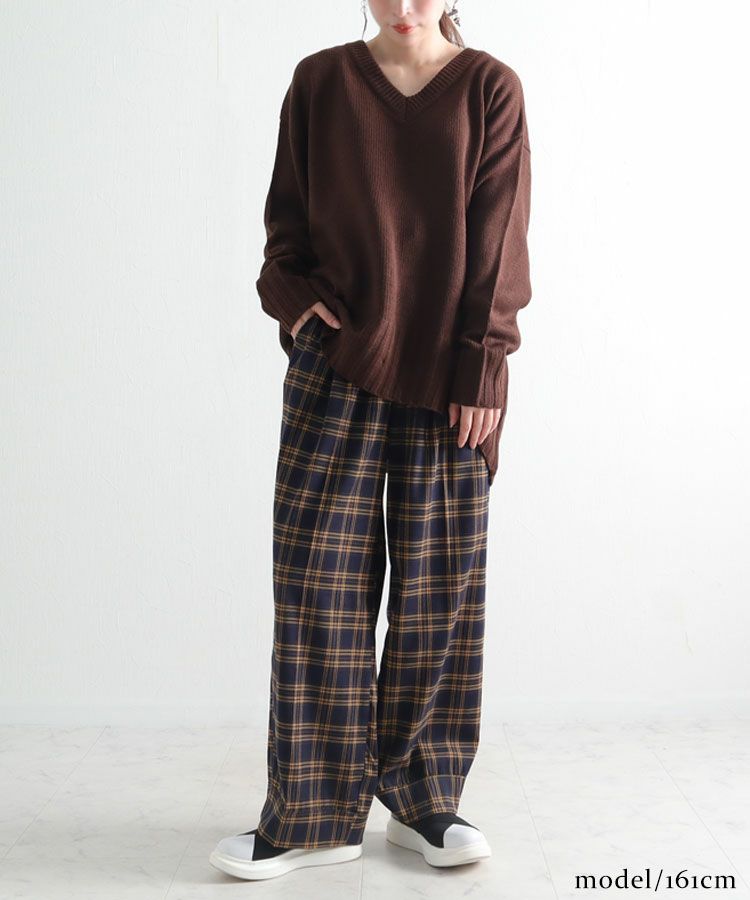 大きいサイズ レディース バックスリット入りVネックリブニット　bro-swnsan03