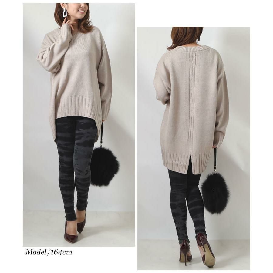 大きいサイズ レディース バックスリット入りVネックリブニット　bro-swnsan03 ベージュ