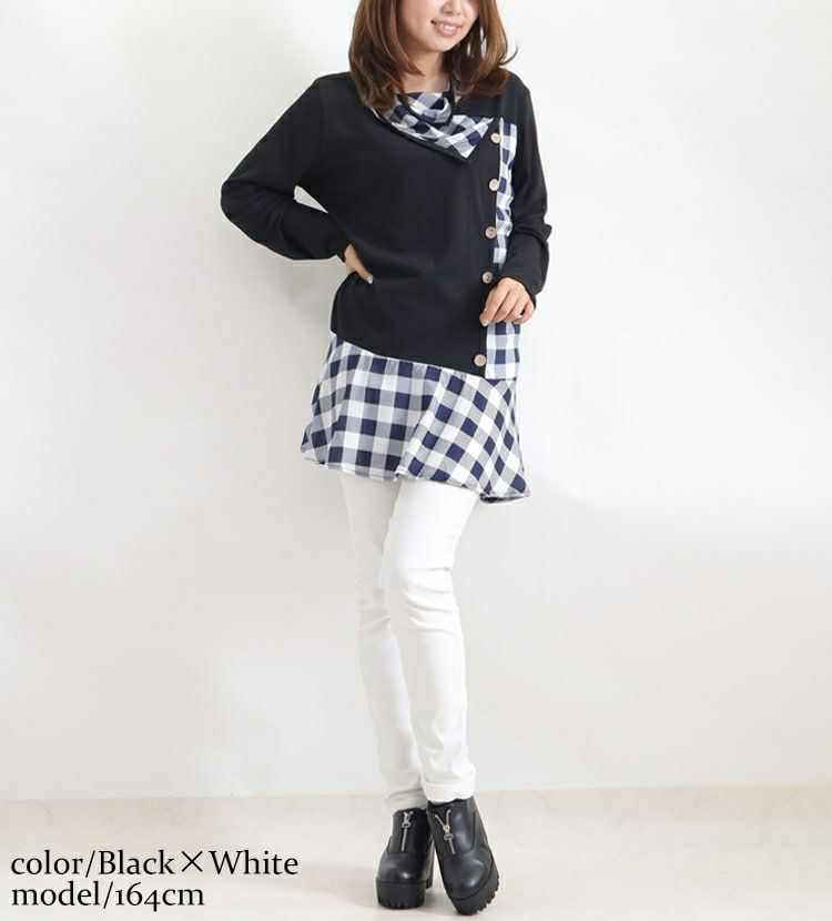 大きいサイズ レディース チェック柄チュニックワンピース　goldy-785 【メール便可】