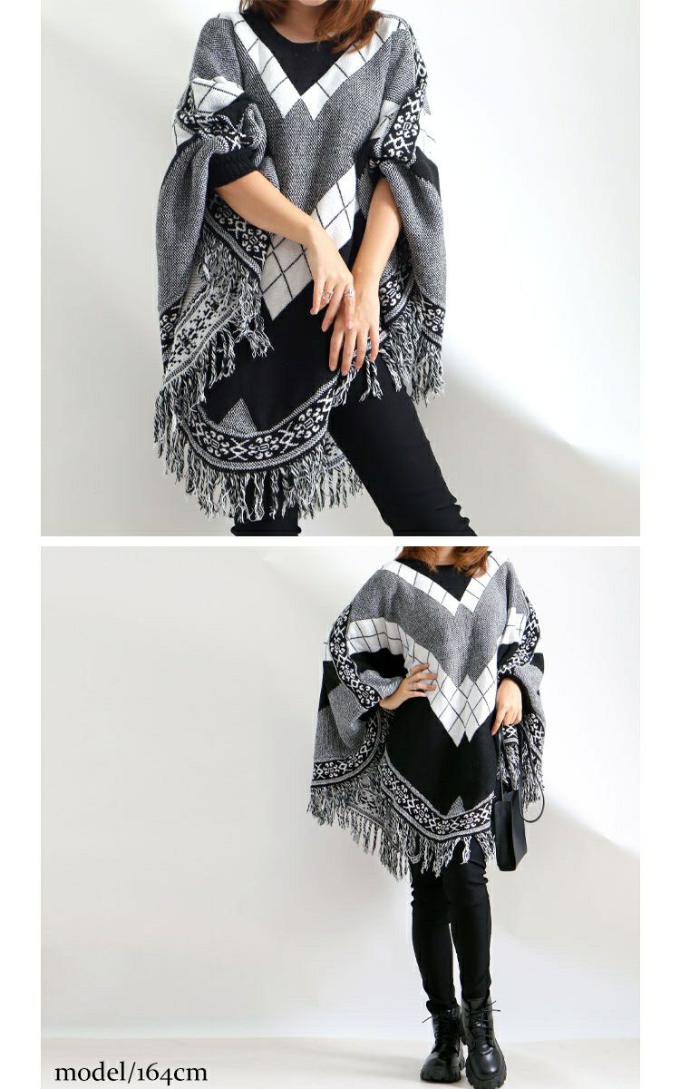 大きいサイズ レディース フリンジニットポンチョ　nhtb-210623