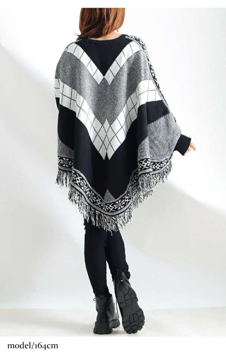 大きいサイズ レディース フリンジニットポンチョ　nhtb-210623