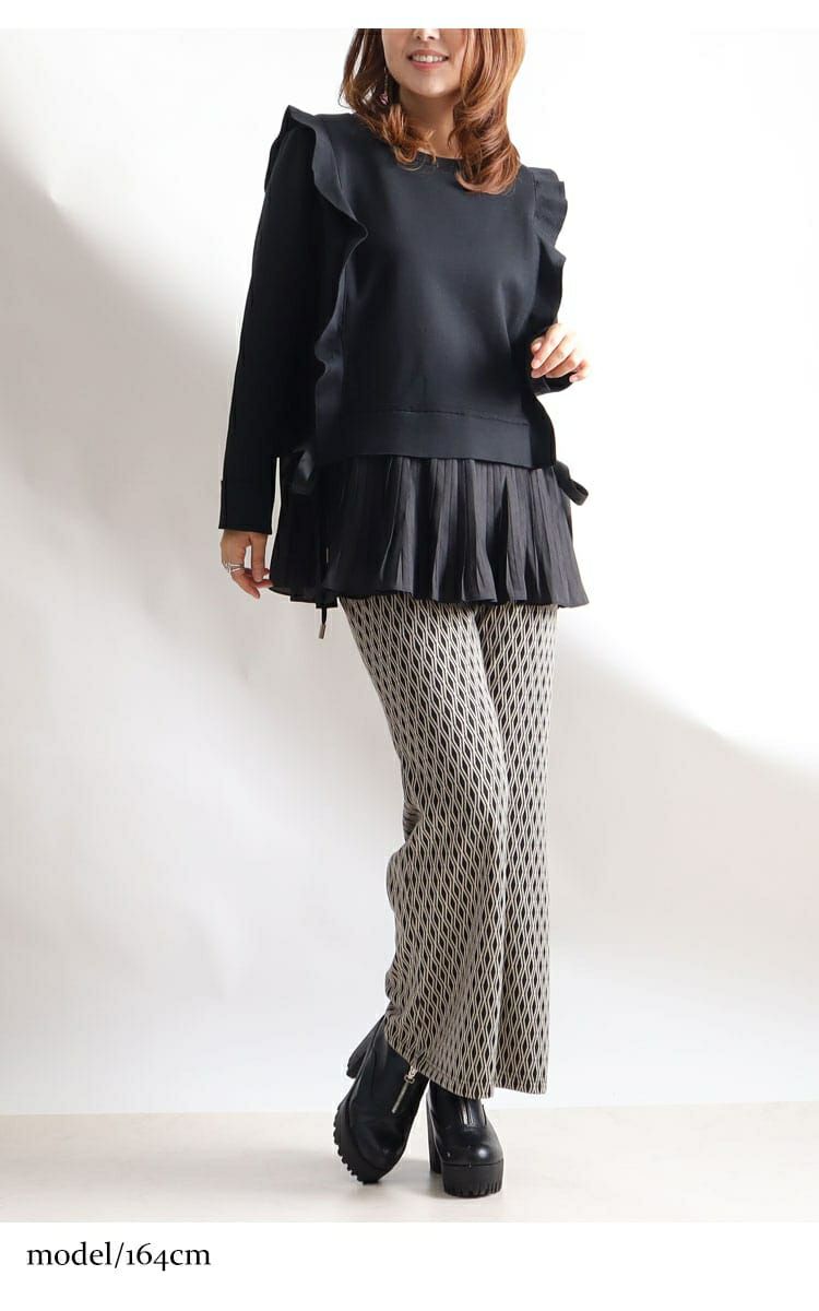 大きいサイズ レディース プリーツドッキングフリルプルオーバー　jp372