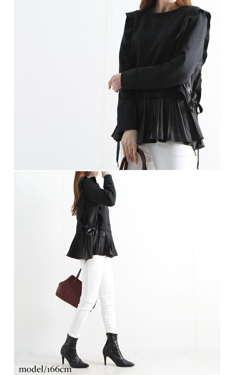 大きいサイズ レディース プリーツドッキングフリルプルオーバー　jp372