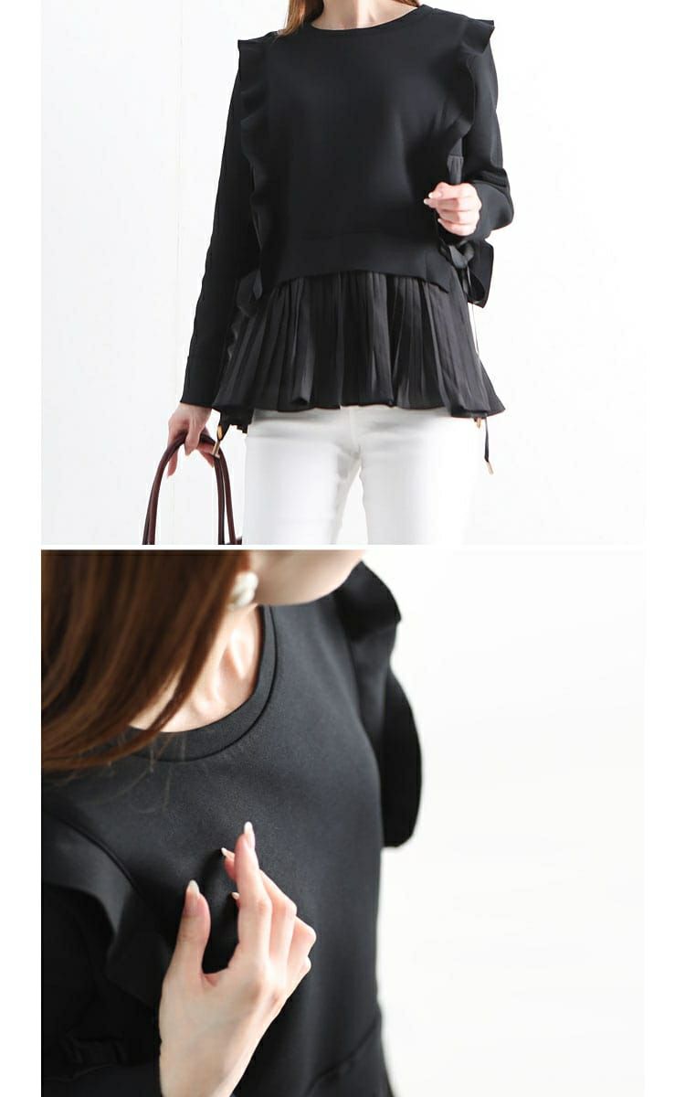 大きいサイズ レディース プリーツドッキングフリルプルオーバー　jp372