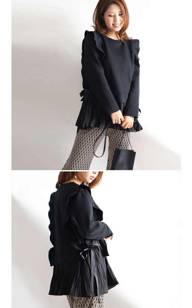 大きいサイズ レディース プリーツドッキングフリルプルオーバー　jp372