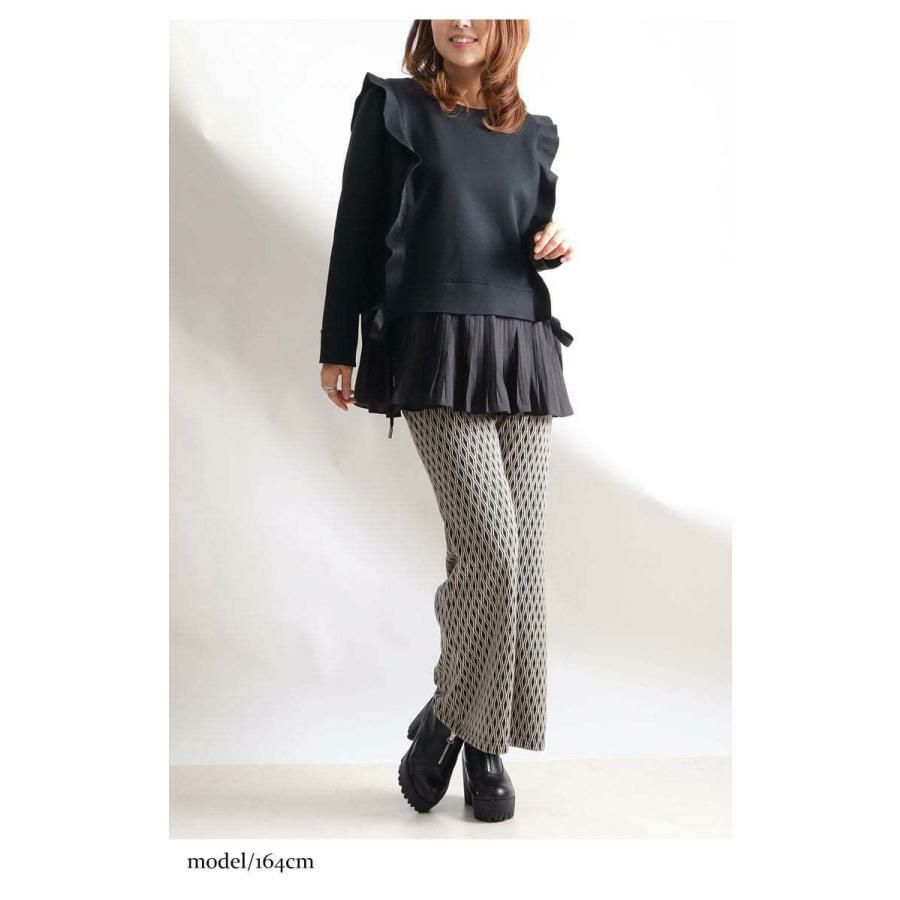 大きいサイズ レディース プリーツドッキングフリルプルオーバー　jp372 ブラック