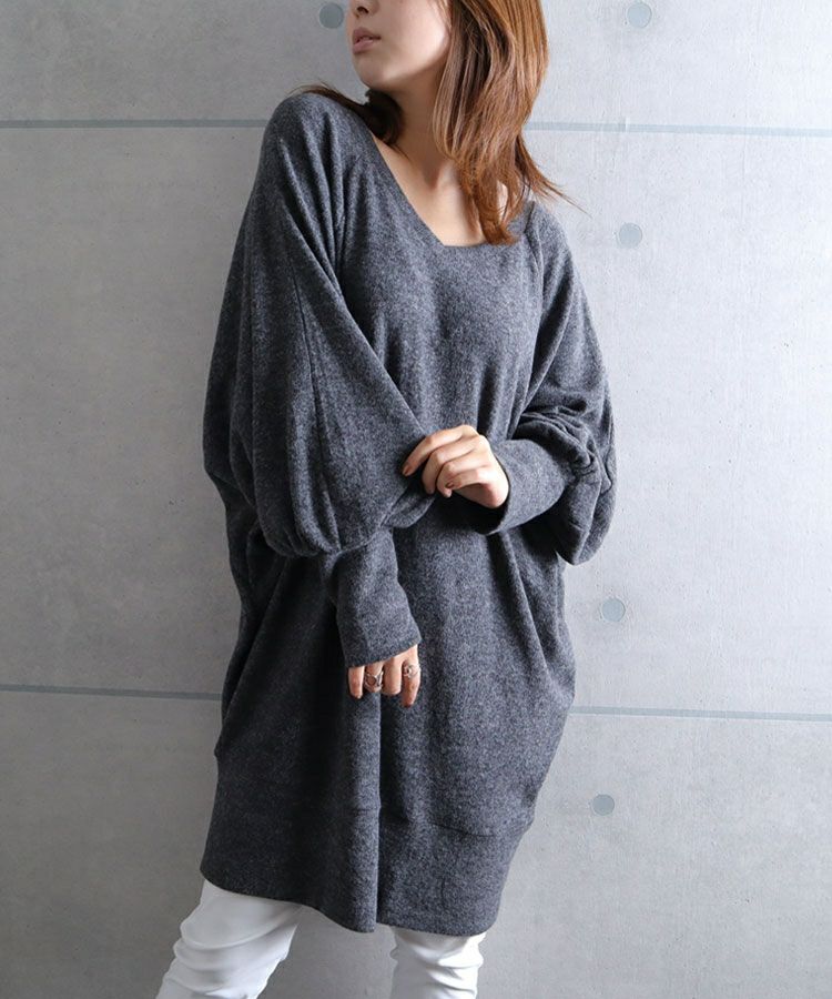 大きいサイズ レディース 起毛ニットドルマンチュニック　kt-41102