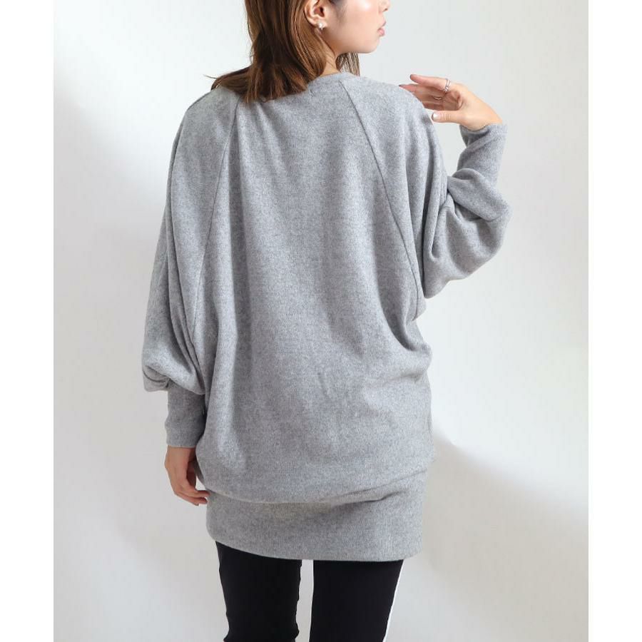 大きいサイズ レディース 起毛ニットドルマンチュニック　kt-41102 グレー