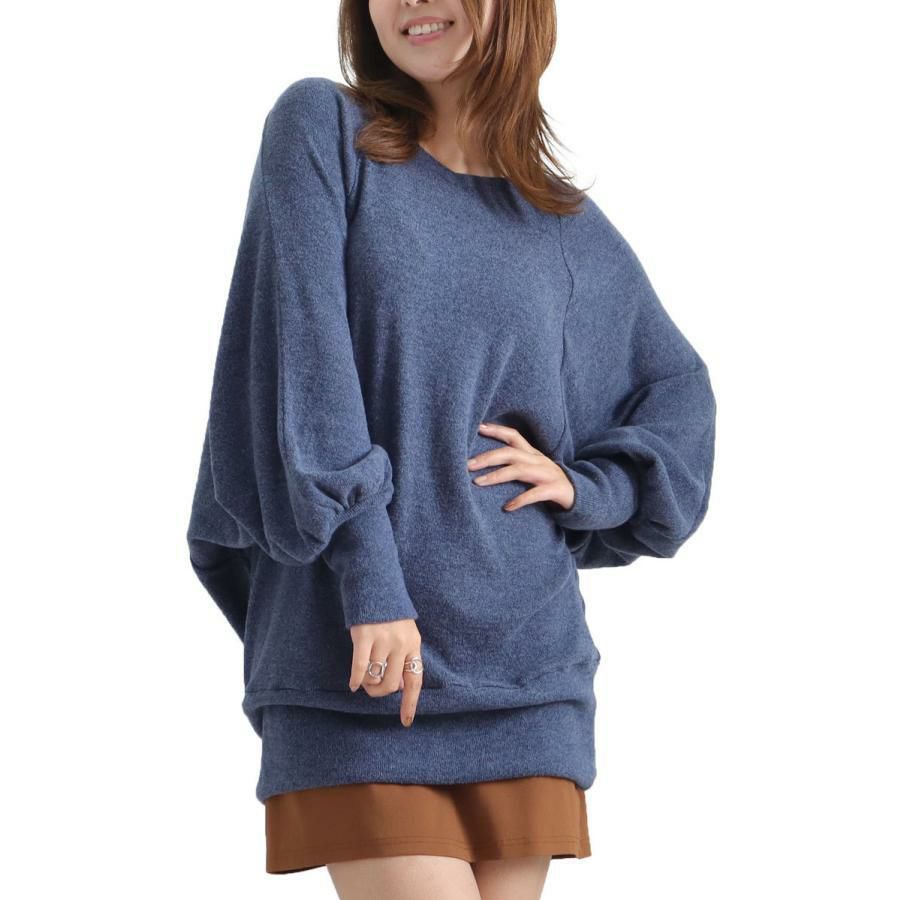 大きいサイズ レディース 起毛ニットドルマンチュニック　kt-41102 ネイビー