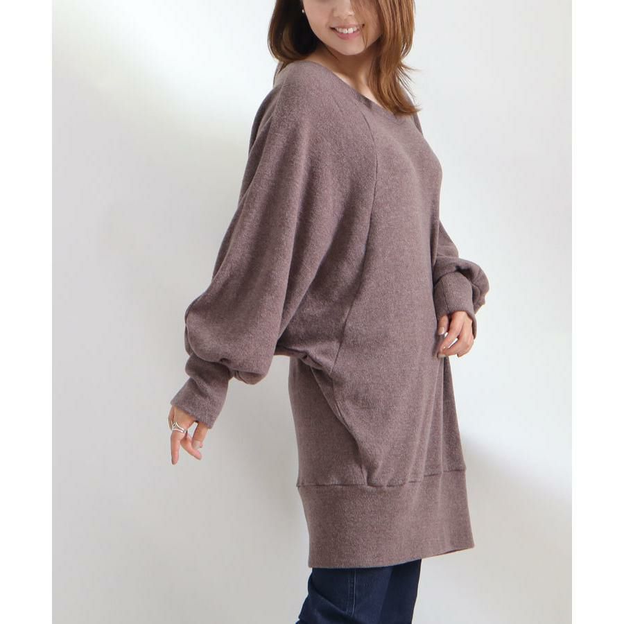 大きいサイズ レディース 起毛ニットドルマンチュニック　kt-41102 モカ