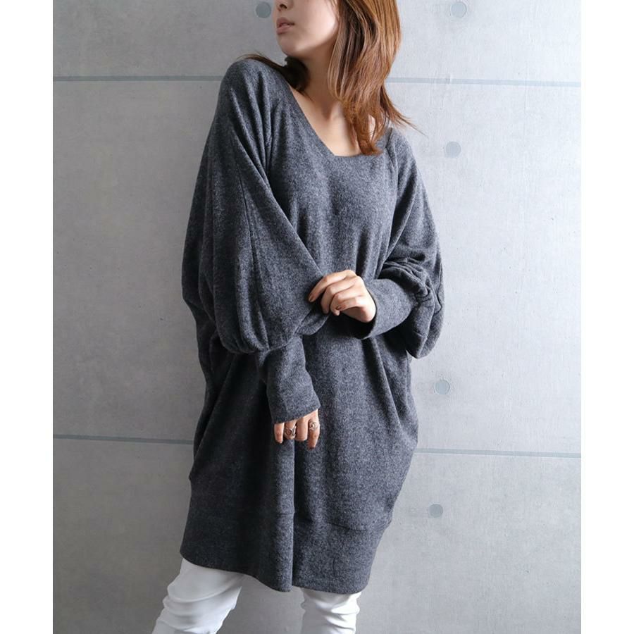 大きいサイズ レディース 起毛ニットドルマンチュニック　kt-41102 チャコール