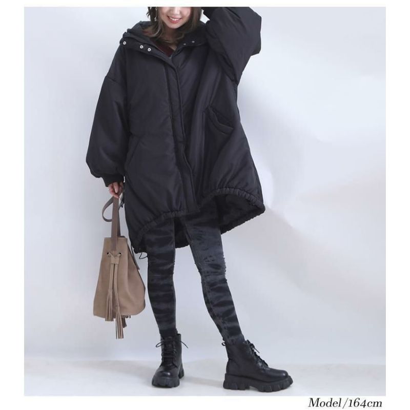 大きいサイズ レディース 中綿モンスターパーカーコート　sada-6703 ブラック