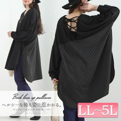 大きいサイズ レディース ストライプ切替えプルオーバー　bai-0085