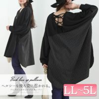 大きいサイズ レディース ストライプ切替えプルオーバー　bai-0085